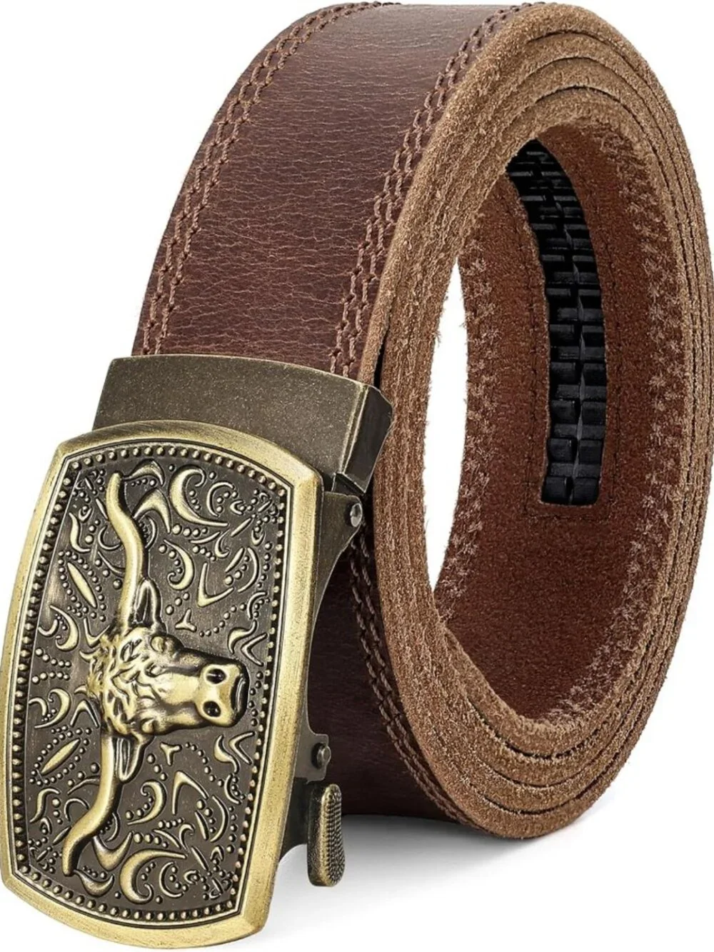 Genuine Leather Ratchet Belt for Men - Stylish Dress Belt, Adjustable Fit